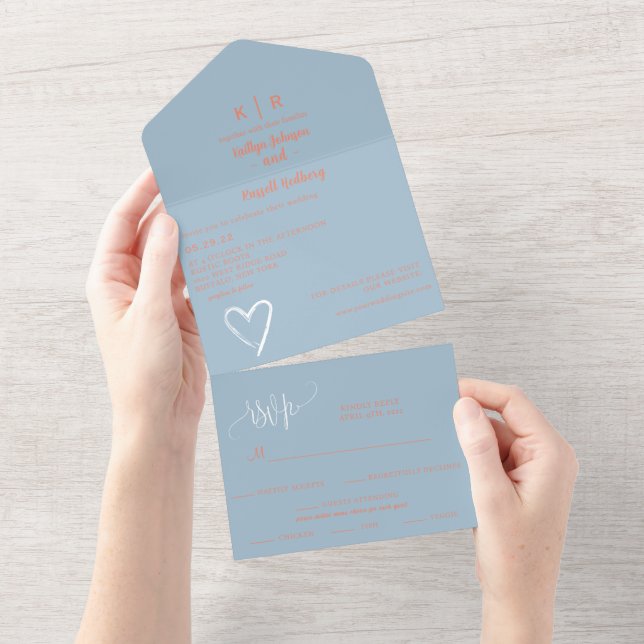 Dusty Blue och Peach All in One Wedding Investigat (Avrivbar del)