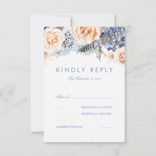 Dusty Blue- och Peach Blommigt Bröllop OSA Card (Framsida)