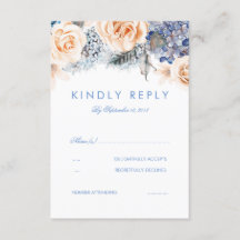 Dusty Blue- och Peach Blommigt Bröllop OSA Card