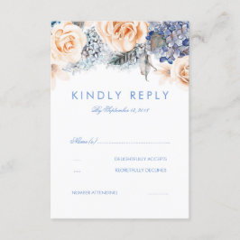 Dusty Blue- och Peach Blommigt Bröllop OSA Card Kort