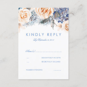Dusty Blue- och Peach Blommigt Bröllop OSA Card Kort