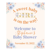 Dusty Blue och Peach Blommigt Girls Baby Shower