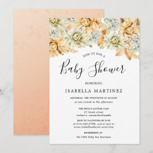 Dusty Blue och Peach Fall Fall Blommigt Baby Showe Inbjudningar