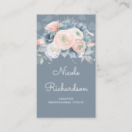 Dusty Blue och Peachy Ro Elegant Blommigt Pastels Visitkort
