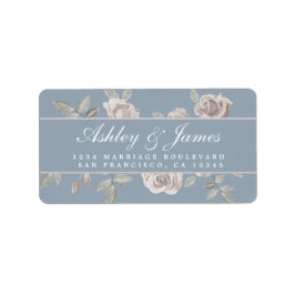 Dusty Blue och Ro Blommigt Bröllop Returadress Adressetikett