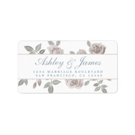 Dusty Blue och Ro Blommigt Bröllop Returadress Adressetikett