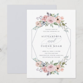 Dusty Blue och Ro Geometric Blommigt | BRÖLLOP Inbjudningar