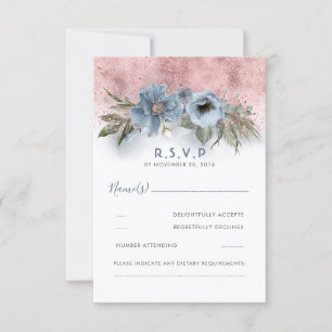 Dusty Blue och Ro Guld Glitter Boho Bröllop OSA Kort