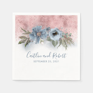 Dusty Blue och Ro Guld Glitter Romantic Bröllop Pappersservett