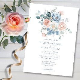 Dusty Blue och  Rosa Blommigt Garden Wedding Inbjudningar