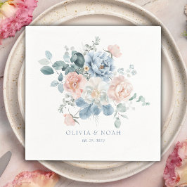 Dusty Blue och  Rosa Blommigt Garden Wedding Pappersservett