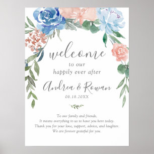 Dusty Blue och Rosa Blommigt lyckligtvis allt efte Poster