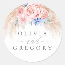 Dusty Blue och Rosa Blommigt Pampas Grass Bröllop