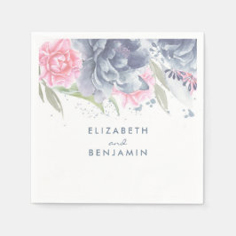 Dusty Blue- och Rosa Blommigt Vattenfärger Pappersservett