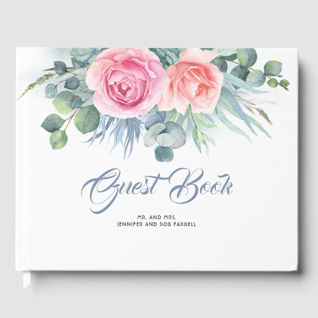 Dusty Blue och  Rosa Bröllop Gästböcker (Framsida)