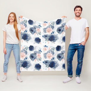 Dusty Blue och Rosa Flowers Elegant Snyggt Fleecefilt