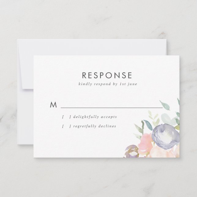 Dusty Blue och Rosa Flowers Pastel Vår bröllop OSA Kort (Framsida)