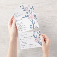 Dusty blue och rosa gren med blommor bröllop