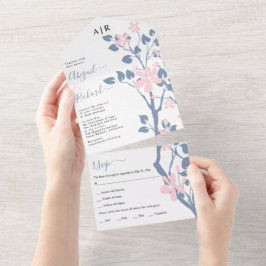 Dusty blue och rosa gren med blommor bröllop