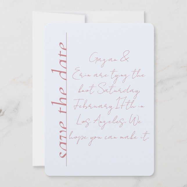 Dusty blue och rosa Kärlek Note Spara datum Inbjudningar (Framsida)