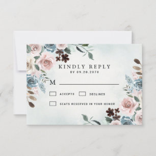 Dusty Blue och Rosa Mauve Blommigt Bröllop OSA Kort