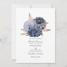 Dusty Blue och Rose Gold Blommig Bröllops QR-kod I