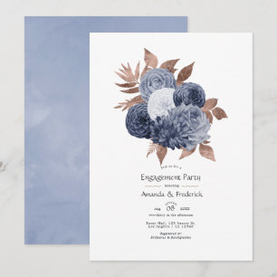Dusty Blue och Rose Gold Blommig Förlovningsfest Inbjudningar