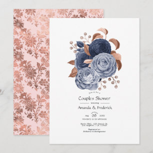 Dusty Blue och Rose Gold Blommig Par Bröllopsdusch Inbjudningar