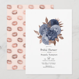 Dusty Blue och Rose Gold Blommig Par Bröllopsdusch Inbjudningar