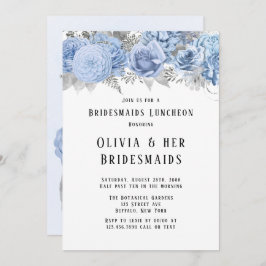 Dusty Blue och Silver Blommigt Bridesmaides Lunche Inbjudningar