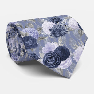Dusty Blue och Silver Blommigt Bröllop Neck Tie Slips