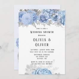 Dusty Blue och Silver Blommigt Möhippa Invita Inbjudningar