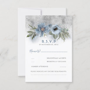 Dusty Blue och Silver Glitter Modern Bröllop OSA Kort