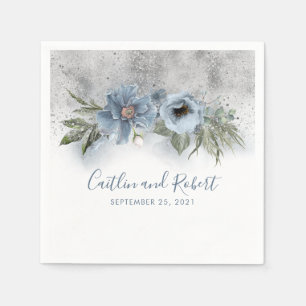 Dusty Blue och Silver Glitter Romantic Bröllop Pappersservett