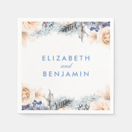 Dusty Blue och Soft Peach Blommigt Bröllop Pappersservett