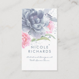 Dusty Blue och Soft Rosa Watercolor Blommigt Elega Visitkort