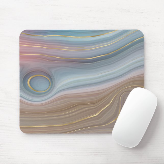 Dusty Blue och Taupe Agate Mousepad Musmatta (Med mus)