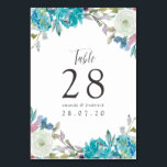 Dusty Blue och Turcouise Blommigt Bröllop Bordsnummer<br><div class="desc">Trendig-pastellfärgskort för bröllop-bordsnummer med blommigt- med handskriftsformat designat för att snabbt och enkelt kunna anpassas till dina händelsespecifikationer.</div>