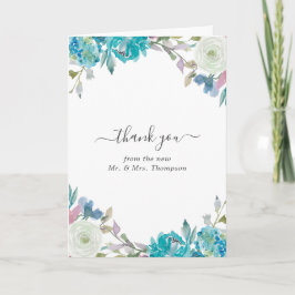 Dusty Blue och Turcouise Blommigt Bröllop Photo Tack Kort