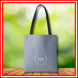 Dusty Blue och Vit | Modernt Initialer Monogram Tygkasse