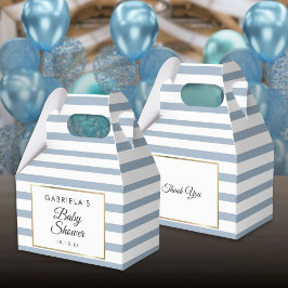 Dusty Blue Och Vit Randig Guld Bebis Shower Presentaskar