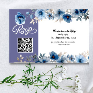 Dusty Blue och white blommigt bröllop OSA Kort