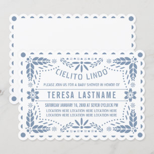Dusty blue och white cielito lindo pojke dusch inbjudningar