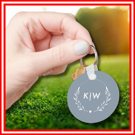 Dusty Blue och White | Modern Initialer Monogram Nyckelring