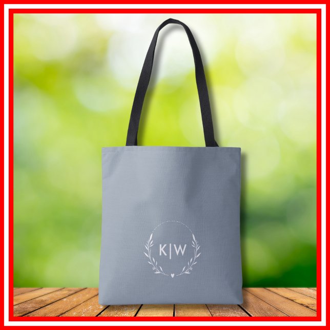 Dusty Blue och White | Modern Initialer Monogram Tygkasse (Dusty Blue and White | Modern Initials Monogram Tote Bag)
