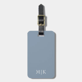 Dusty Blue och White | Modern monogram Bagagebricka