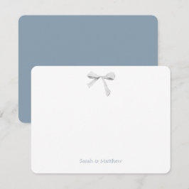 Dusty Blue och White Ribbon Knot Bröllop Anteckningskort