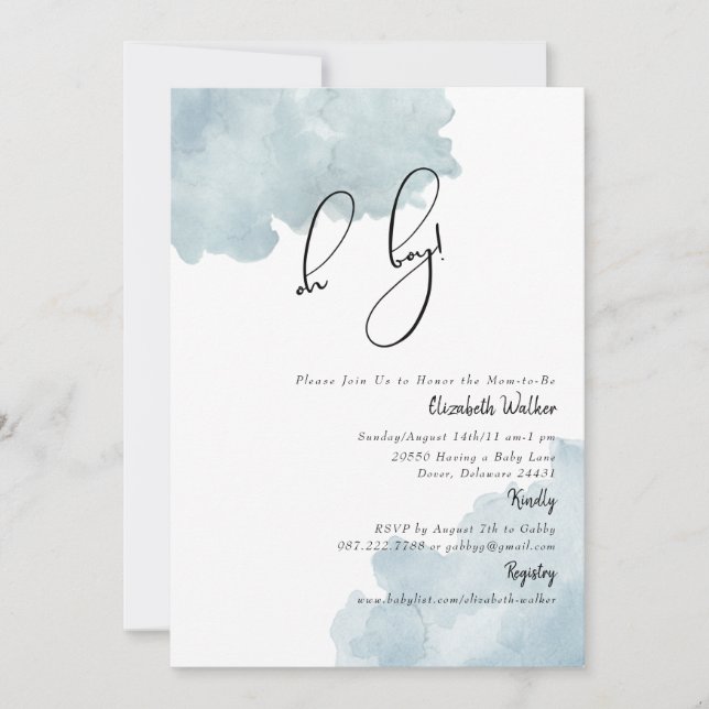 Dusty Blue Oh Boy Baby Shower Inbjudningar (Framsida)