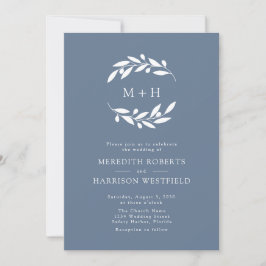 Dusty Blue Olive Gren Monogram Wandan Bröllop Inbjudningar