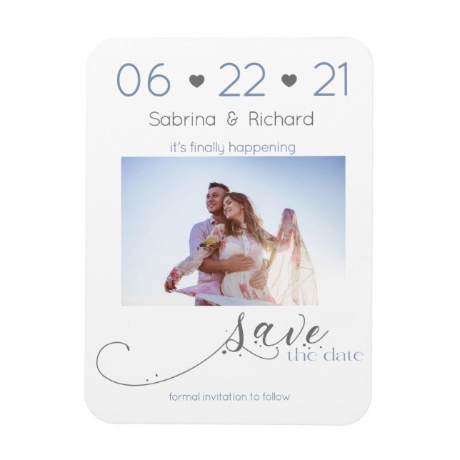 Dusty Blue One Photo Minimalist Spara datumet Magnet (Vertikal)